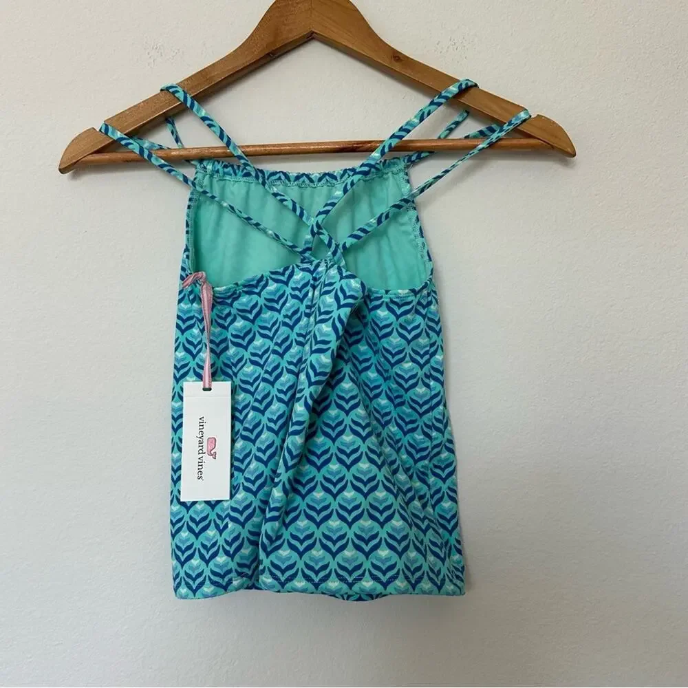 Vineyard‎ Vines Swim Top Girls 14 Blue Green AOP Geometric